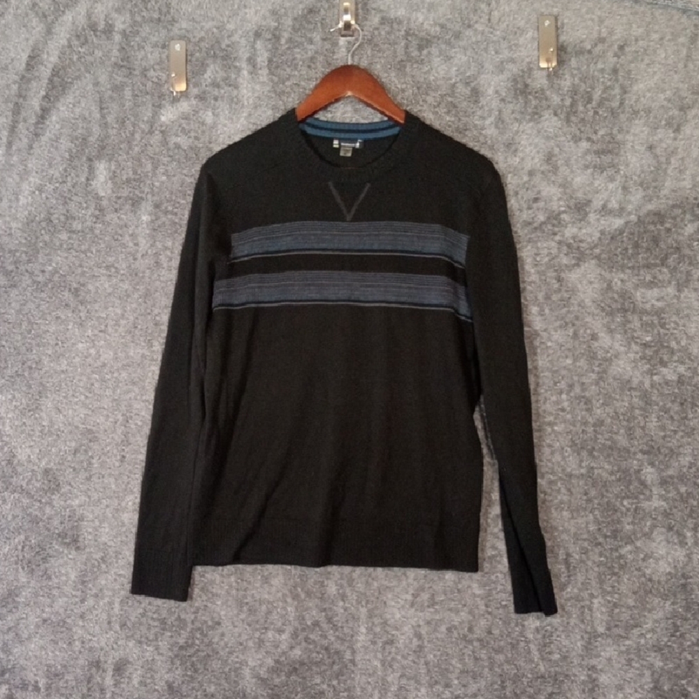 Smartwool Mens Sparwood Stripe Crew Sweater Black Outdoor Winter Sz M